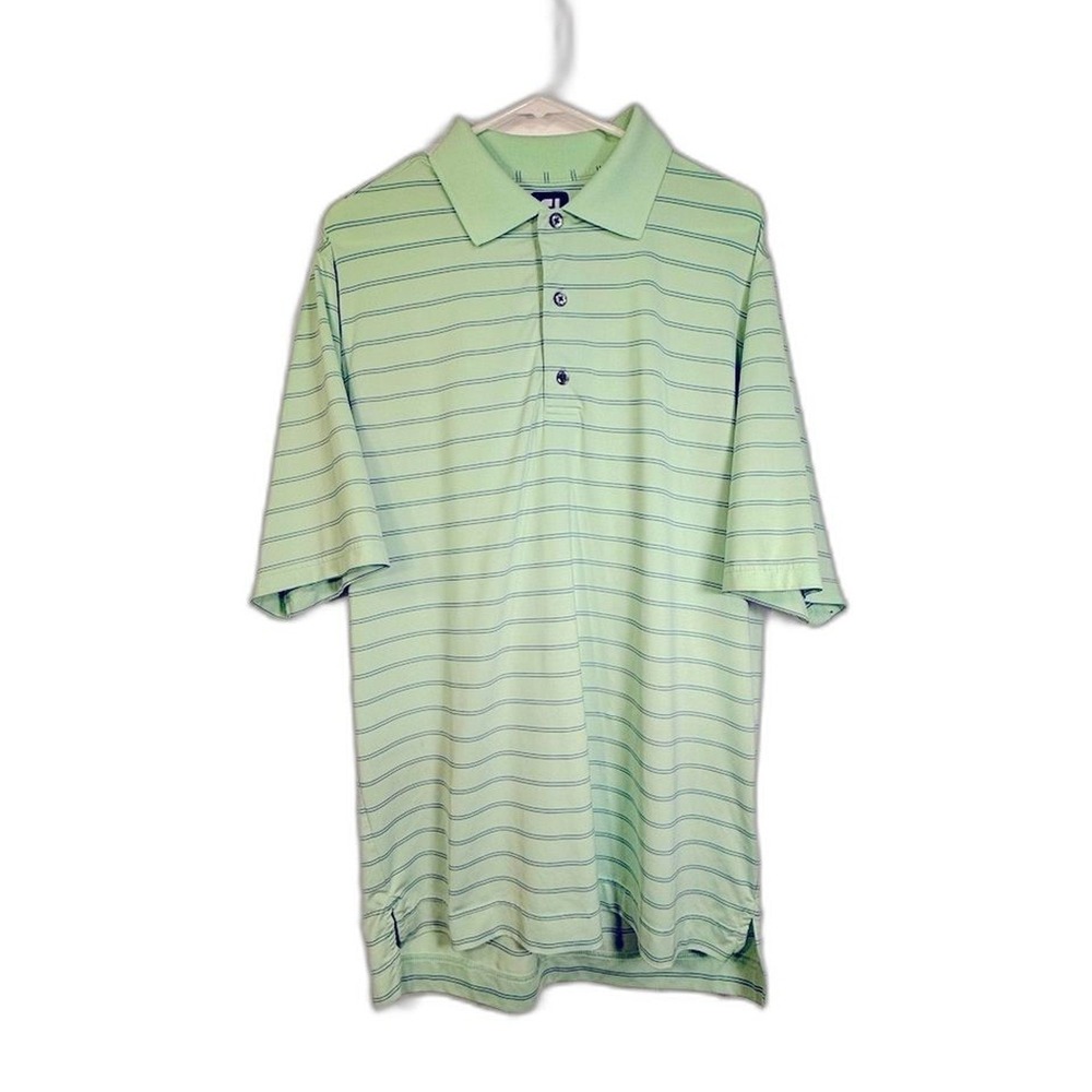 FJ FootJoy Men's Polo Shirt‎ M Green Blue Striped Golf Sporty Versatile Preppy